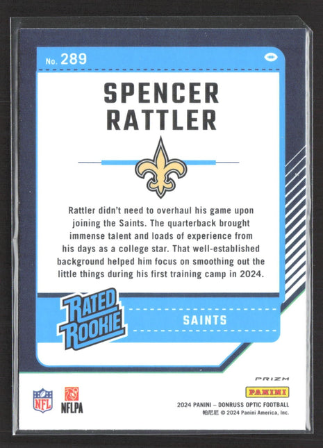 2024 Panini Optic Spencer Rattler Rated Rookie Silver Holo #289