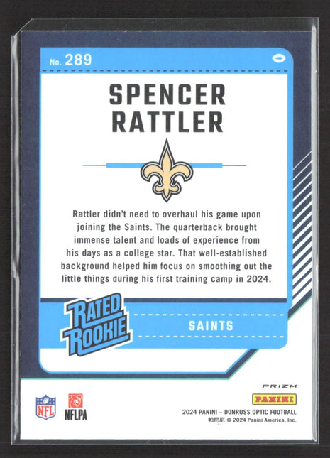 2024 Panini Optic Spencer Rattler Rated Rookie Purple Shock #289