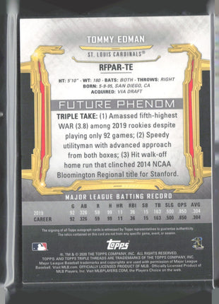2020 Topps Triple Threads Rookie and Future Phenom Auto Relics Tommy Edman /50