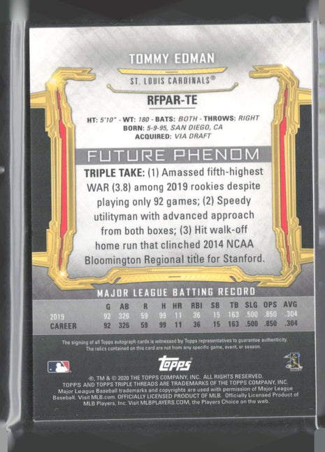 2020 Topps Triple Threads Rookie and Future Phenom Auto Relics Tommy Edman /50
