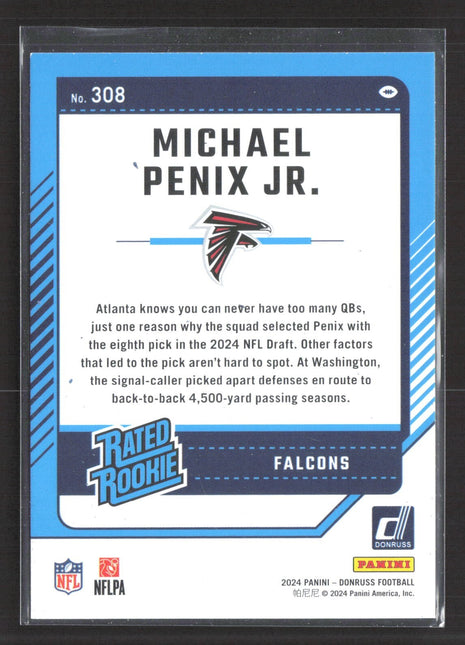 2024 Panini Donruss - Rated Rookie Michael Penix Jr. #308 Press Proof Blue (RC)