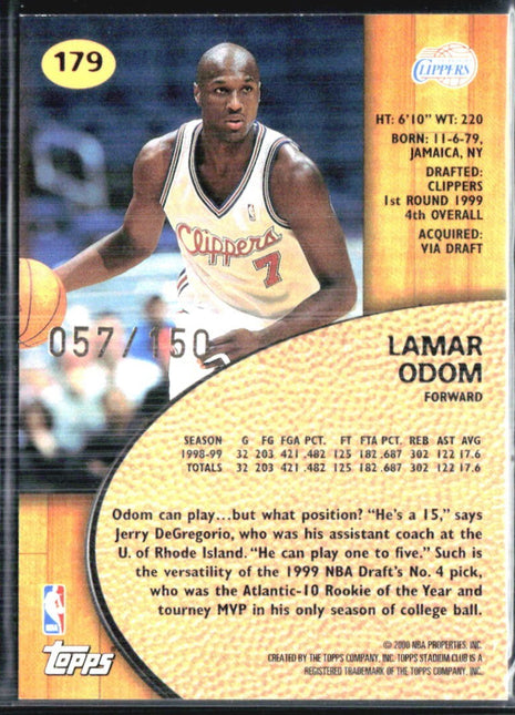 1999-00 Topps Stadium Club NBA Draft Pick Lamar Odom #179 First Day Issue /150