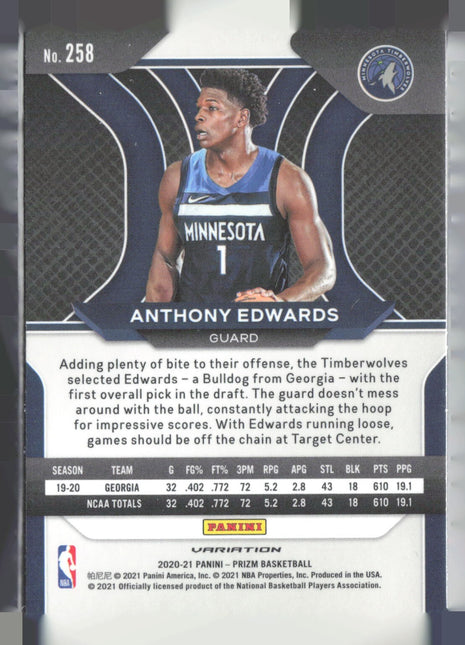 2020-21 Panini Prizm - Anthony Edwards #258 (RC)  Variation