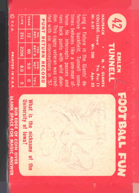 1958 Topps - Emlen Tunnell #42