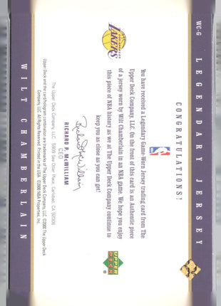 2000-01 UD NBA Legends - Legendary Jersey Wilt Chamberlain Gold /25 #WC-G