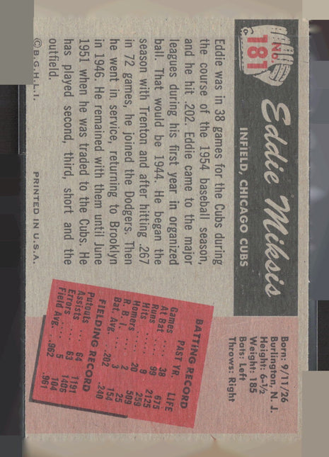 1955 Bowman - Eddie Miksis #181