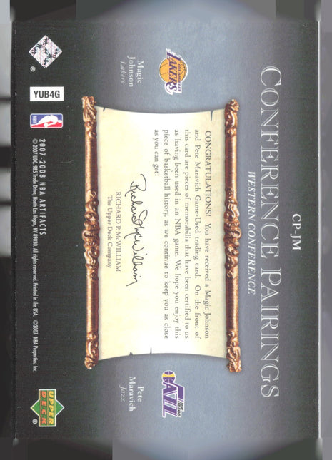 2007-08 UD Artifacts Pairings Magic Johnson Pete Maravich Jersey /150