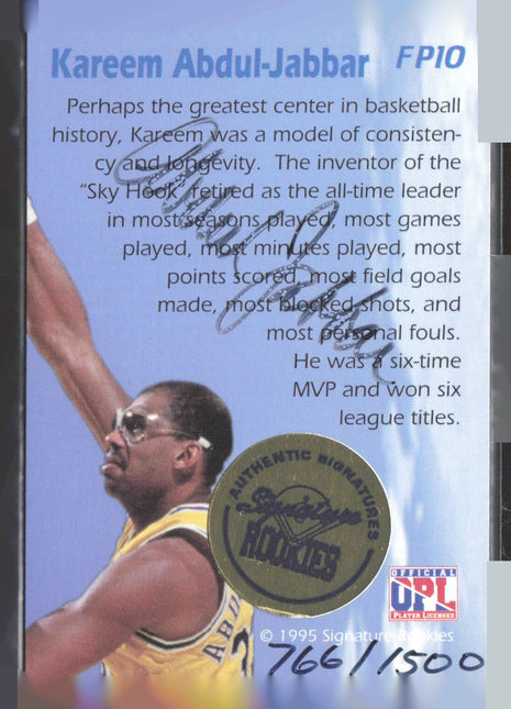 1995 Signature Rookies Kareem Abdul Jabbar Flash from the Past Auto /1500