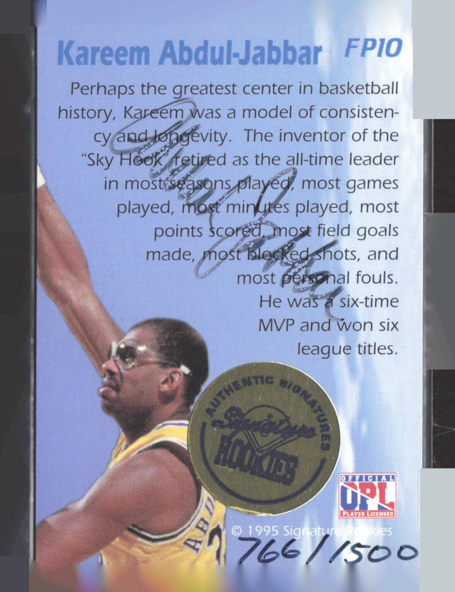 1995 Signature Rookies Kareem Abdul Jabbar Flash from the Past Auto /1500