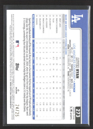 2025 Topps Series 1 - River Ryan #273 (RC) Wood Stock /25