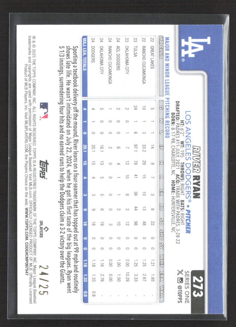 2025 Topps Series 1 - River Ryan #273 (RC) Wood Stock /25