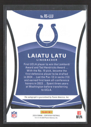 2024 Panini Certified - Rookie Signatures Laiatu Latu #RS-LLU Rc Auto /149