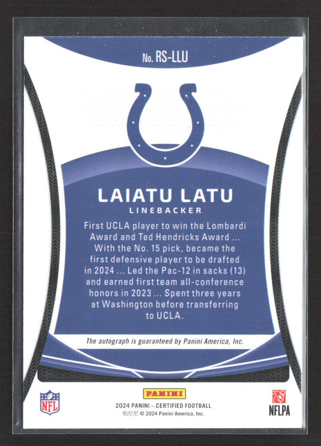 2024 Panini Certified - Rookie Signatures Laiatu Latu #RS-LLU Rc Auto /149