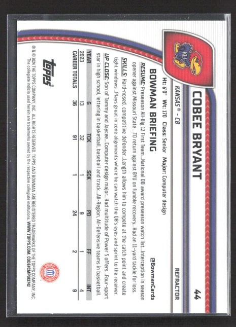 2024 Bowman University Chrome Cobee Bryant 1st Refractor #44