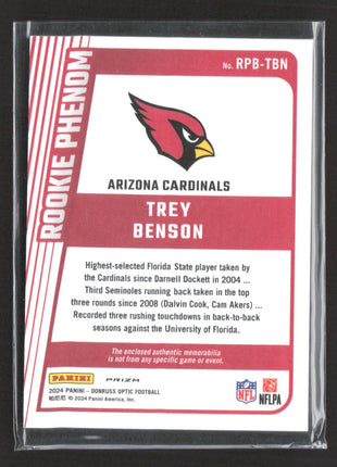 2024 Panini Donruss Optic Rookie Phenoms Trey Benson #RPB-TBN Blue Hyper Jersey