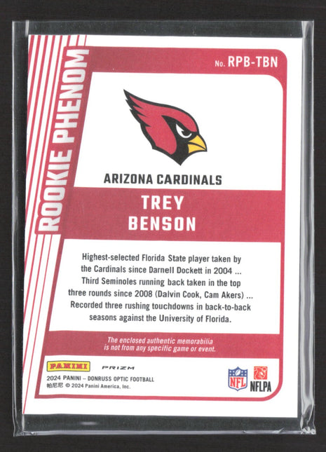 2024 Panini Donruss Optic Rookie Phenoms Trey Benson #RPB-TBN Blue Hyper Jersey