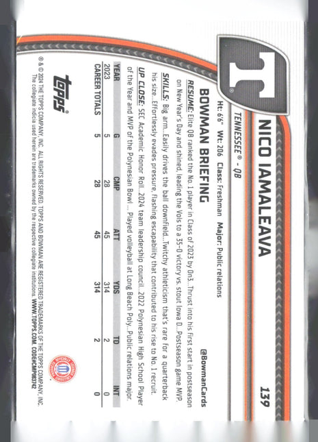2024 Bowman University Chrome Nico Iamaleava 1st Chrome #139