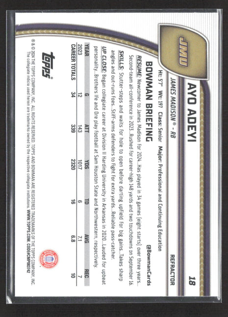 2024 Bowman University Chrome Ayo Adeyi 1st Refractor #18