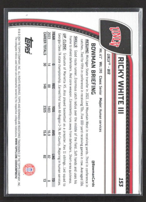 2024 Bowman University Chrome Rciky White Purple Shimmer #153