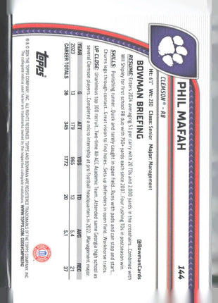 2024 Bowman University Chrome Phil Mafah Aqua Speckle /275 #144