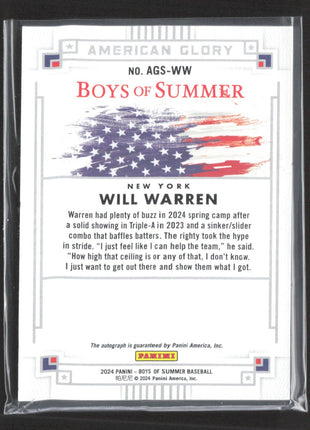 2024 Panini Boys of Summer - American Glory Auto Will Warren #AGS-WW Red /49