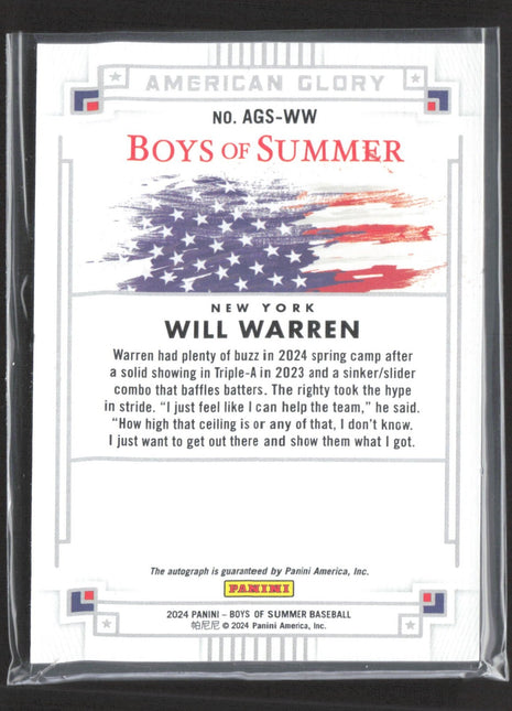 2024 Panini Boys of Summer - American Glory Auto Will Warren #AGS-WW Red /49