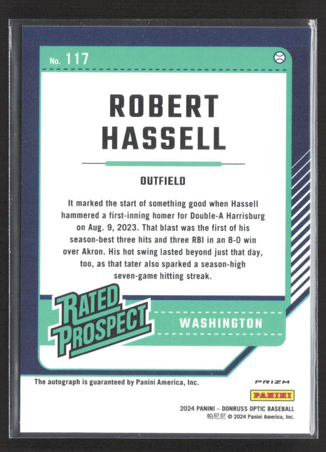 2024 Panini Donruss - Optic Rated Prospects Robert Hassell #117 Silver Rc Auto