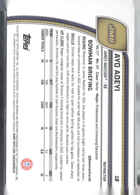 2024 Bowman University Chrome Ayo Adeyi 1st Refractor #18
