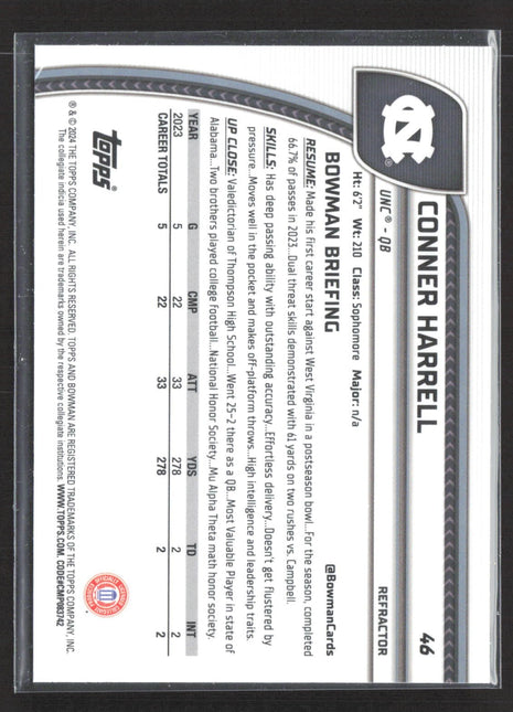 2024 Bowman University Chrome Connner Harrell 1st Refractor #46