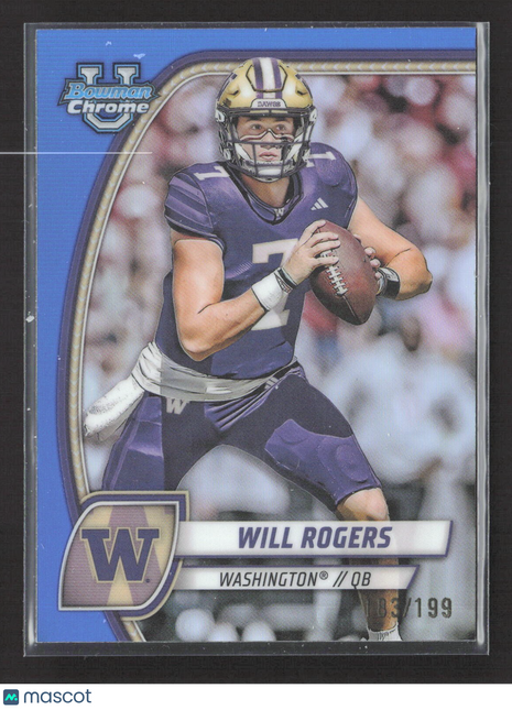 2024 Bowman University Chrome Will Rogers Blue Refractor /199 #185