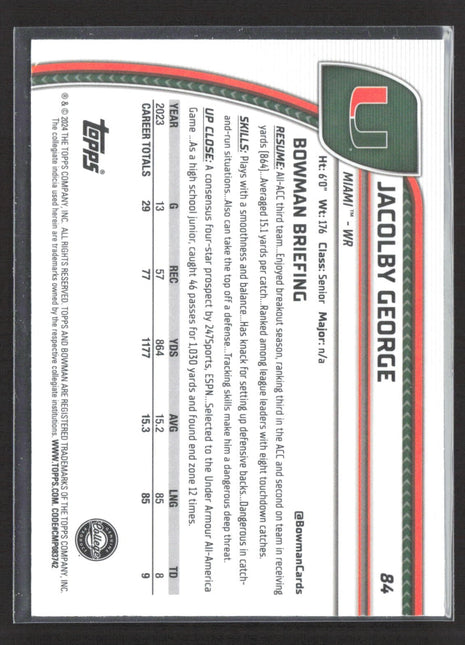 2024 Bowman University Chrome Jacolby George 1st Purple Shimmer #84