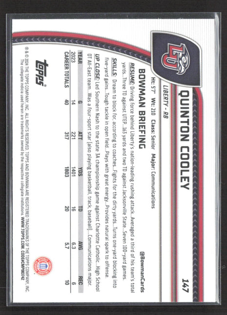 2024 Bowman University Chrome Quinton Cooley 1st Purple Refractor /399 #147