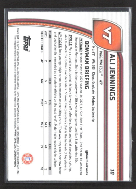 2024 Bowman University Chrome Ali Jennings 1st Purple Shimmer #10