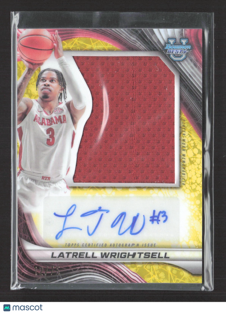 2024-25 Bowman University Best Latrell Wrightsell Yellow Relic Auto /75 #PJRA-LW