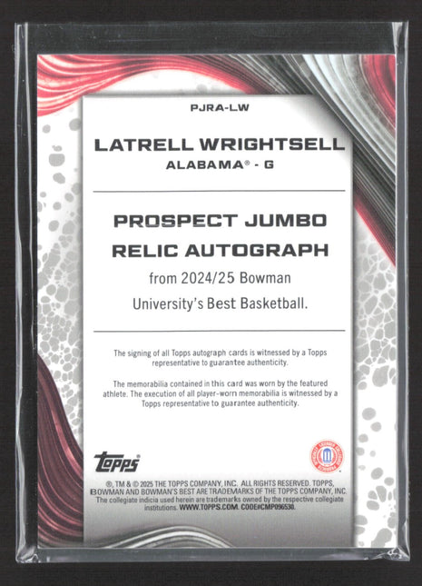 2024-25 Bowman University Best Latrell Wrightsell Yellow Relic Auto /75 #PJRA-LW