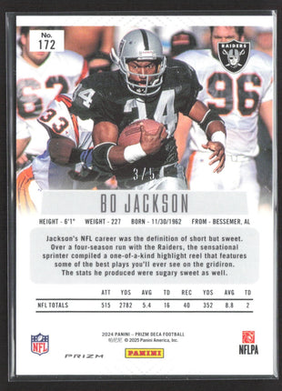 2024 Panini Prizm Deca Bo Jackson #172 Black Gold Prizm /5