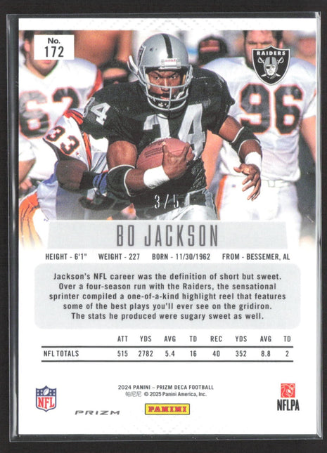 2024 Panini Prizm Deca Bo Jackson #172 Black Gold Prizm /5