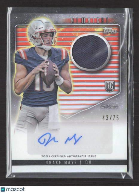 2024 Topps Midnight Drake Maye Orange Rc Patch Auto /75 #RJA-DM
