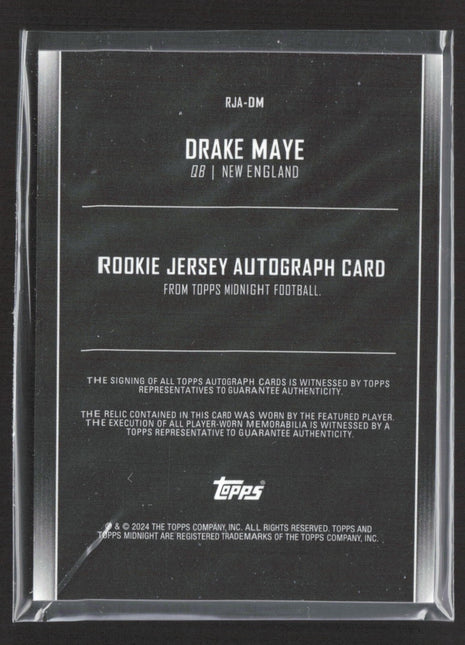 2024 Topps Midnight Drake Maye Orange Rc Patch Auto /75 #RJA-DM