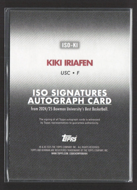 2024-25 Bowman University Best Kiki Iriafen Orange Auto /25 #ISO-KI