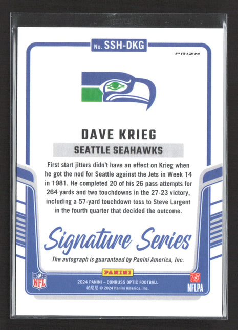 2024 Panini Optic Dave Krieg #SSH-DKG Sig Series Silver Auto