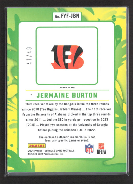 2024 Panini Optic First Year Fresh Jermaine Burton Blue Ice Jersey Rc /49