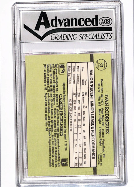 1991 Donruss The Rookies - Ivan Rodriguez #33 RC Advanced Grading Mint 9