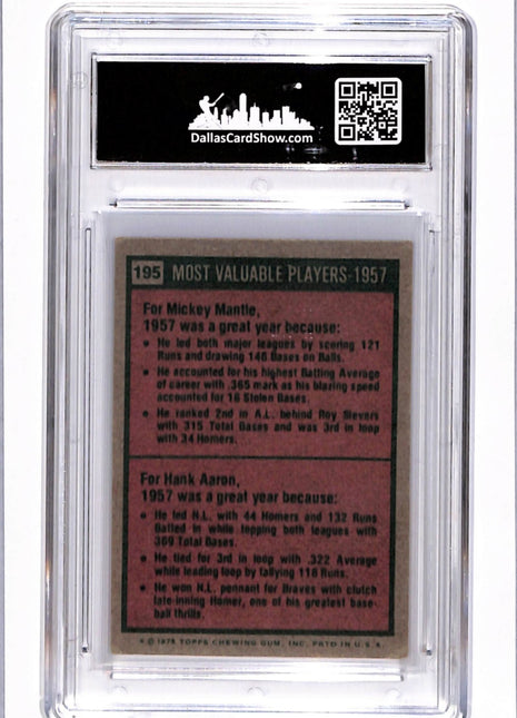 1975 Topps - Most Valuable Players Mickey Mantle, Hank Aaron #195