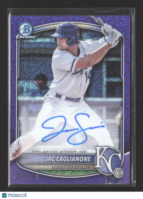 2025 Bowman Chrome Jac Caglianone #BCP-103 (RC) Purple Mojo Auto /199