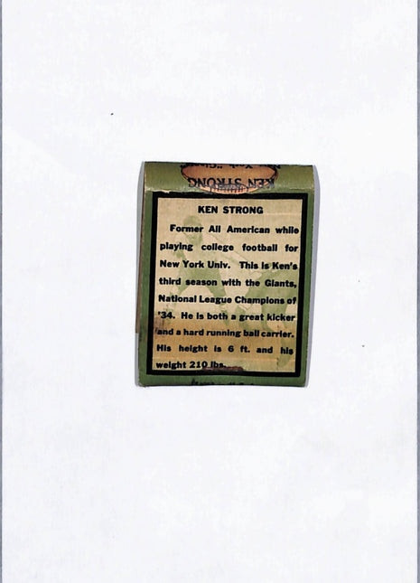 1936 Diamond Matchbook Ken Strong Partial Matchbook