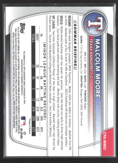 2025 Bowman Chrome Sapphire Malcolm Moore 1st Green Auto /99 #CPA/MMO