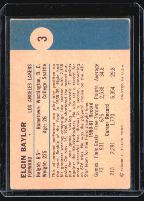 1961-62 Fleer - #3 Elgin Baylor (RC)