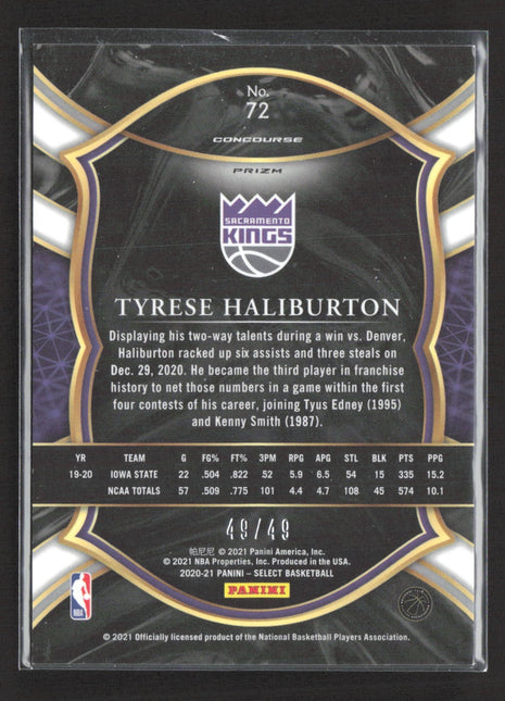 2020-21 Panini Select Concourse Tyrese Haliburton #72 Blue Green Flash /49 Rc