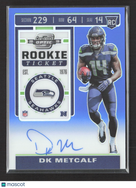 2019 Panini Contenders Optic - Rookie Ticket DK Metcalf #114 Blue /75 Auto